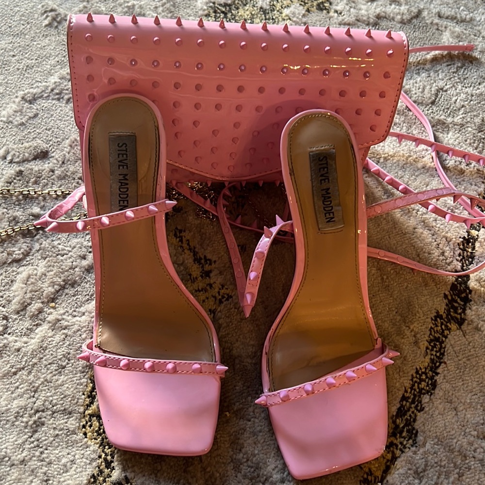Steve Madden Pink SPIKY purse AND shoes